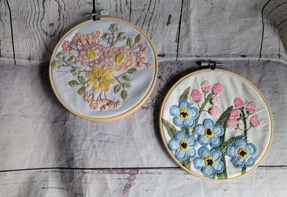 Cute Colorful Embroidered Floral Wall Decor Round Hoop Hand Made